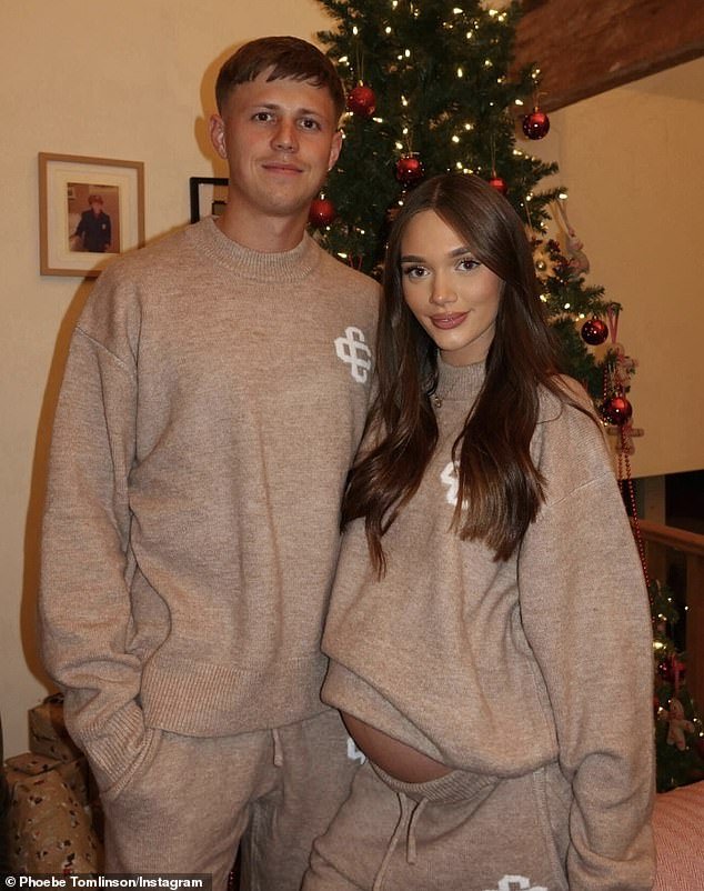 Phoebe Tomlinson showed off her growing baby bump as she celebrated Christmas with boyfriend Jack Varley