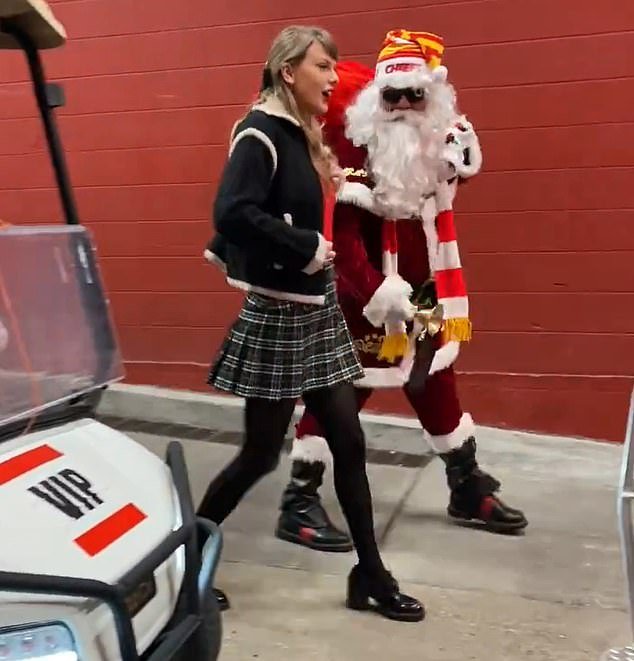 Swift arrived in Arrowhead for the Chiefs' Christmas Day game against the Raiders alongside Santa Claus