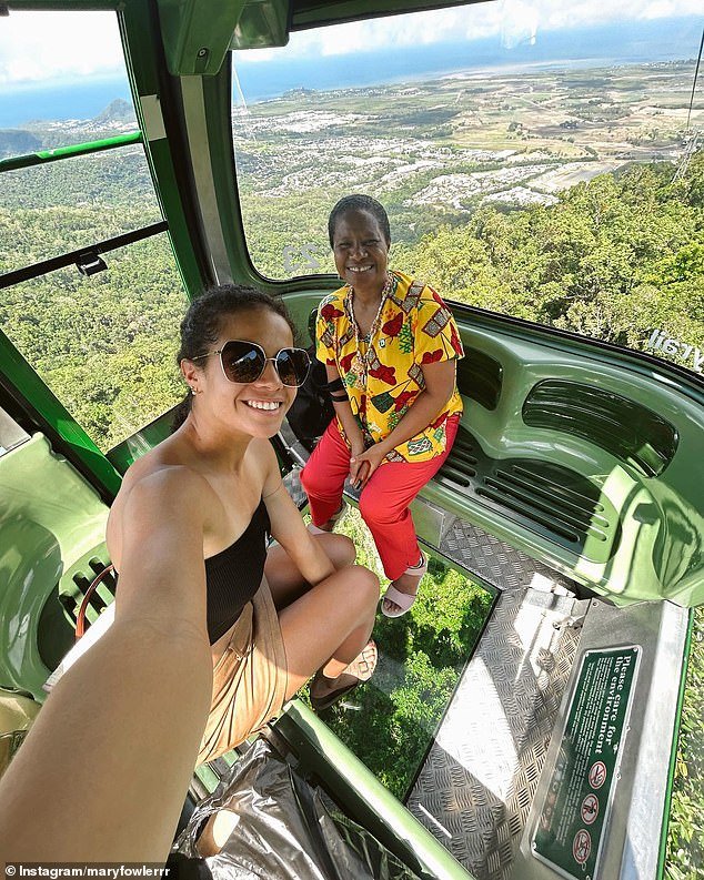 The Matildas star looked happy and relaxed as she took in the incredible sights above the rainforest near the Queensland city