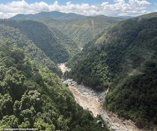 Photos of the Matildas Star showed the views from the cable cars were even more spectacular than usual, as the Barron River swelled under the influence of Cyclone Jasper (pictured)