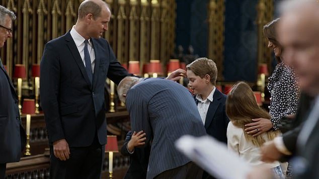 Prince George, Louis and Princess Charlotte gave their grandfather a big hug