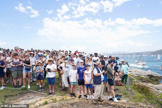 Large crowds gathered at Hornby Lighthouse near Watsons Bay to watch the start of the race