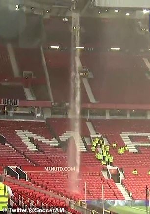 The roof leaked during a heavy rainstorm before United played Manchester City in 2019