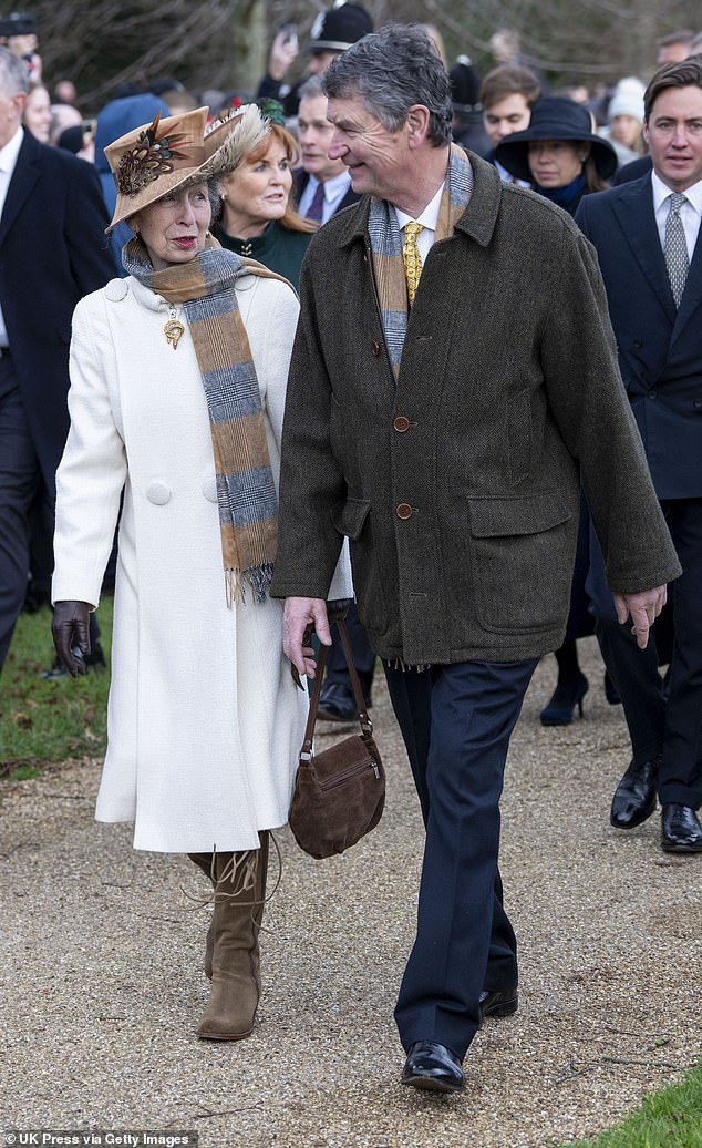The Princess Royal arrives at the church for the morning service at Sandringham