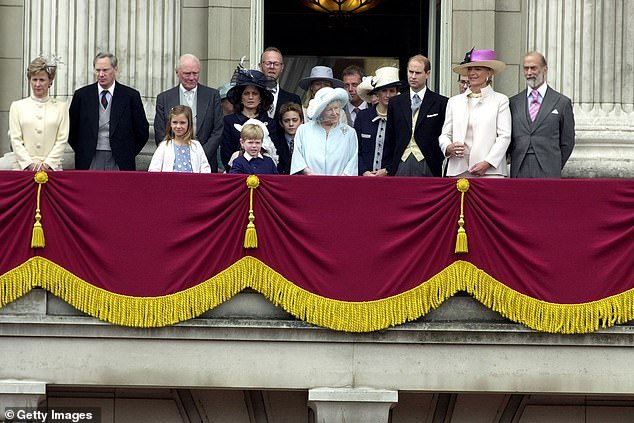The young royal, born in 1996, also appeared on the Buckingham Palace balcony with the Queen Mother, centre, in 2001 as part of the Queen's birthday celebrations.