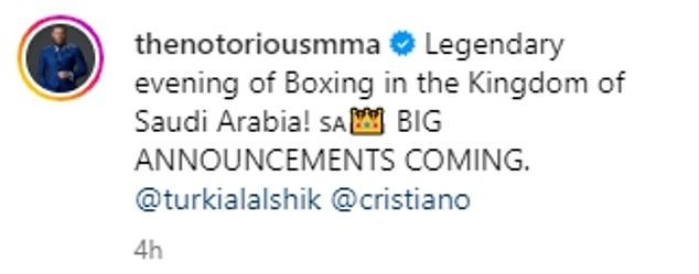 The former two-weight UFC champion tagged the pair in a post on his Instagram