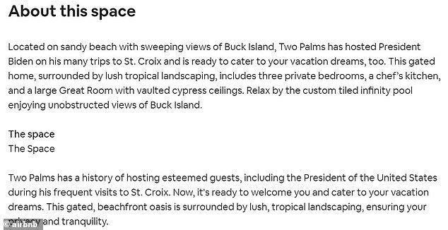The Air B&B listing shows that President Joe Biden has stayed at the house