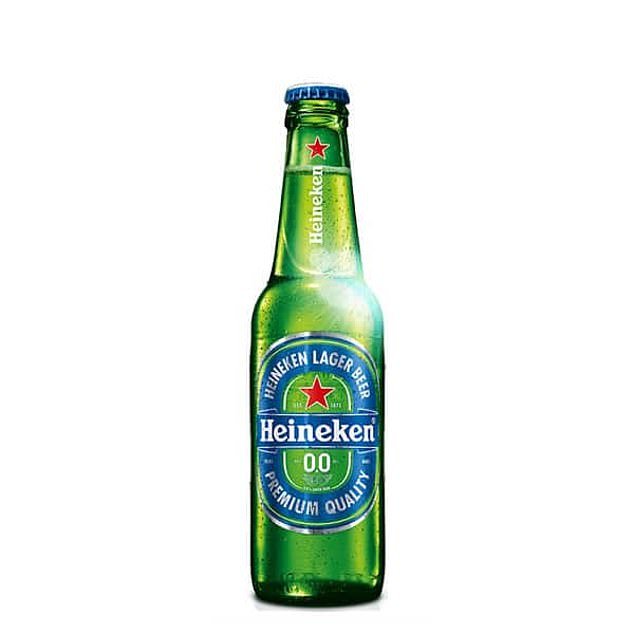 A bottle of Heineken 0.0% lager beer