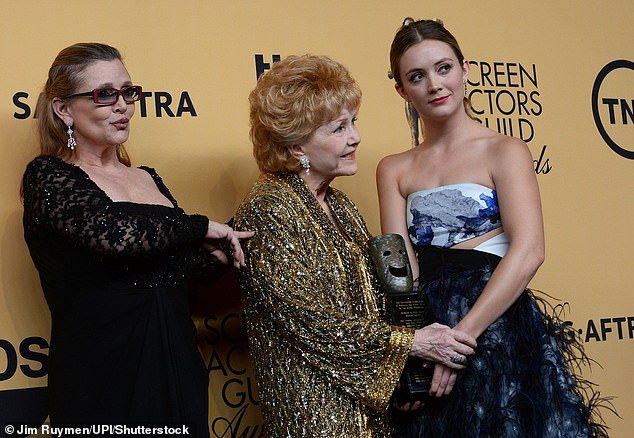 Fisher's mother and Billie's grandmother, Singin' in the Rain star Debbie Reynolds, died at age 84 after suffering a stroke on December 28, 2016, while she was planning Fisher's memorial.  Pictured in January 2015 in LA