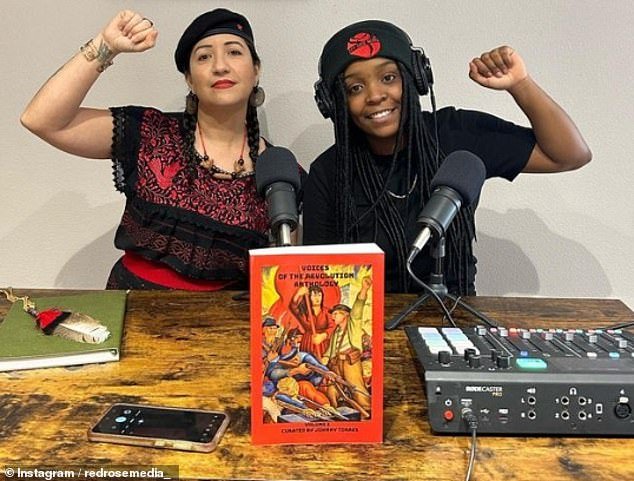 Miller (right) with a guest she had on her podcast earlier this year