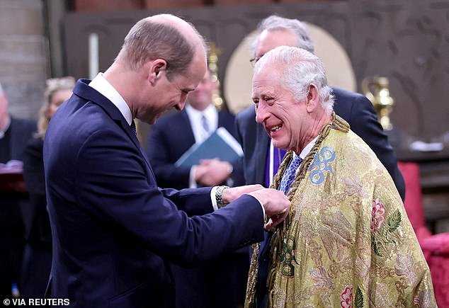 Prince William is pictured with King Charles during rehearsals for the king's coronation at Westminster Abbey in London