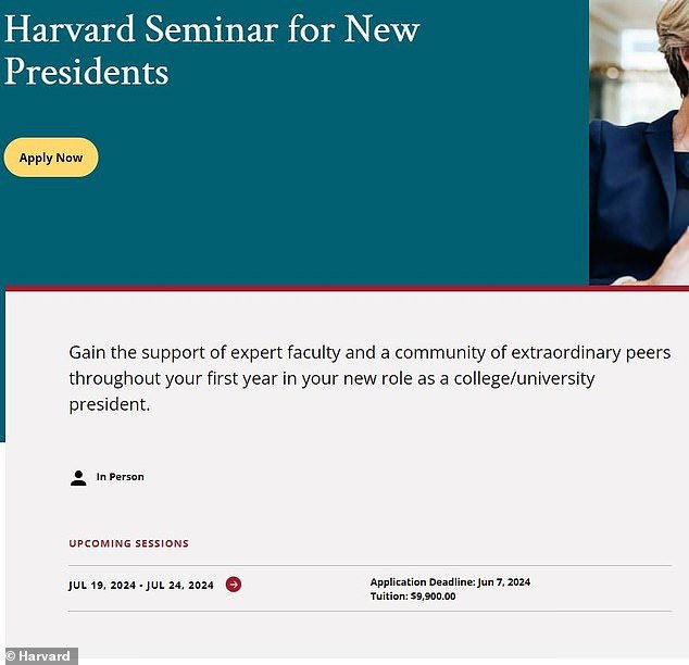 Harvard charges as much as $9,900 for a six-day course on how to be a 'university president' – after Claudine Gay narrowly escaped dismissal amid recent scandals