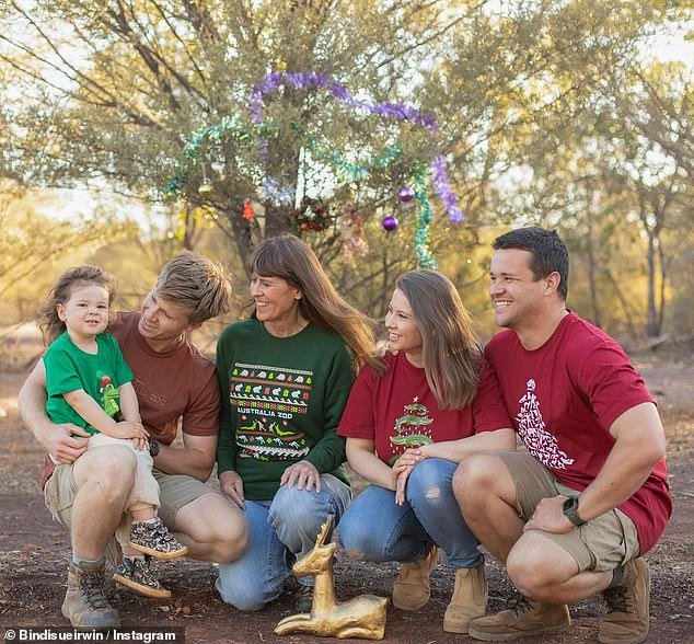 In a joint post between Robert, Bindi and Terri Irwin, as well as Bindi's husband Chandler Powell, the family posted fun Christmas T-shirts.  All depicted