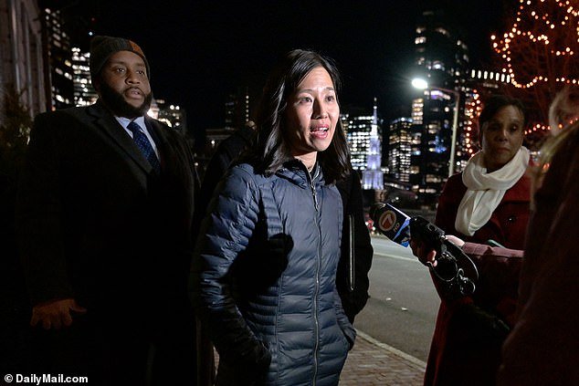 Wu, Boston's first non-white mayor, was unapologetically outside the event Wednesday night