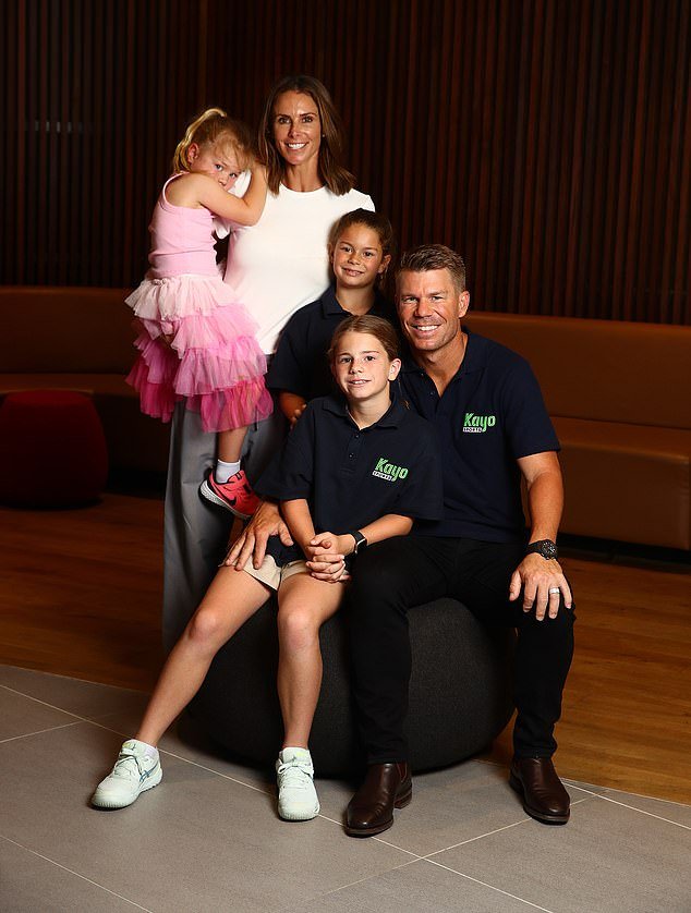 The daughters of Candice and David Warner represented streaming app Kayo Sports at the Foxcricket launch at Parramatta Plaza on Friday.  (All pictured)