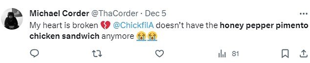 Chick fil A fans are left devastated after popular menu item is