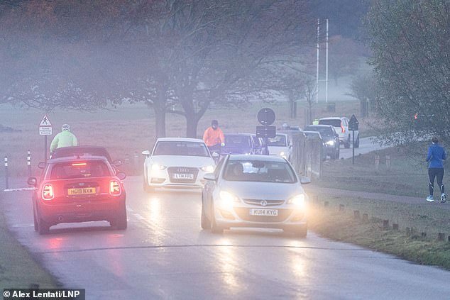 Drivers braved the foggy weather in Richmond Park, south-west London, last week