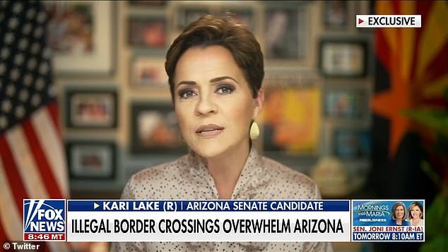Arizona Republican Senate candidate Kari Lake said her state is being invaded by a 'foreign army' of 'men in arms' as encounters with migrants reach record levels