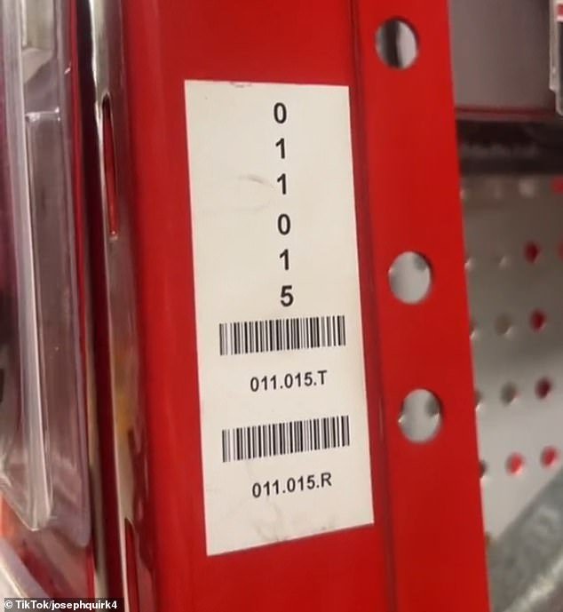 The Bunnings identification code is aisle number followed by bay number - and Joseph used an example of aisle 11 and bay 15 at his local Bunnings, which had '011015' on the sticker