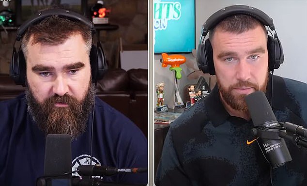 Jason Kelce (left) told younger brother Travis (right) that he personally botched two plays on Sunday