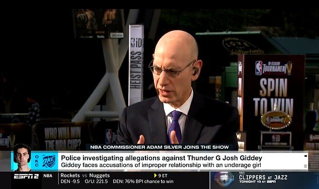 NBA commissioner Adam Silver said Josh Giddey cannot be suspended based on 'allegation alone'