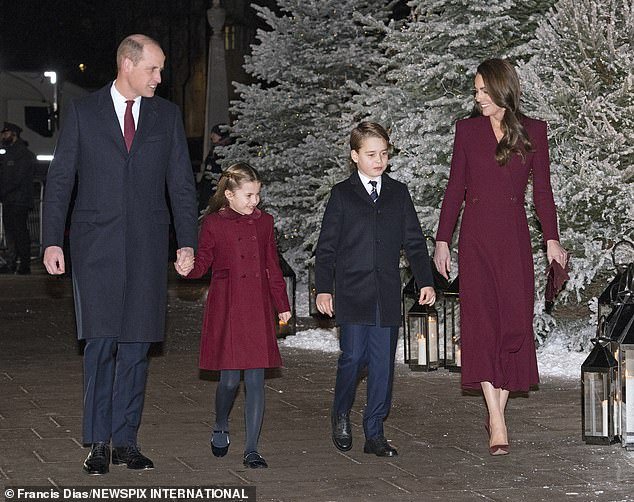 The Prince and Princess of Wales are spotted looking for a festive fir in Windsor Great Park, along with their two eldest children, Prince George and Princess Charlotte (pictured together in December 2022)