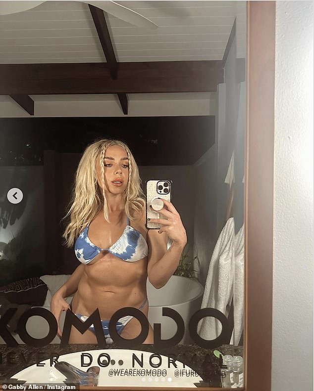 Look at that offer!  The Love Island alum, 31, showed off her impressively toned figure in a skimpy blue tie-dye bikini as she enjoyed some down time in the Maldives