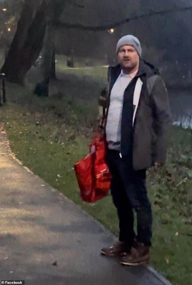 A bystander claimed the man (pictured) told him the swan had 'attacked his children', but the witness claims there were 'no children around'.  It is suspected that the man was 'under the influence' of alcohol