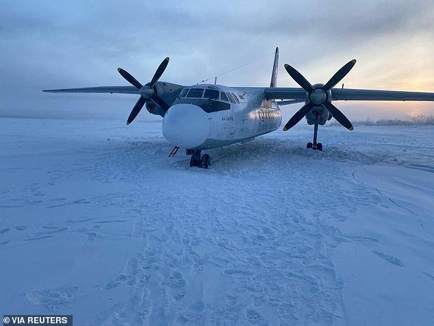 The 52-year-old An-24 aircraft has been stranded on the ice of the Kolyma River in Siberia's coldest region, Yakutia.