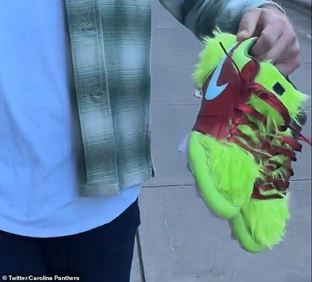 Panthers WR Adam Thielen unveils incredible furry Grinch cleats for