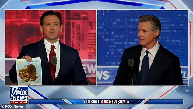 Ron DeSantis pulled out a map of human feces in San Francisco and addressed the city's homelessness and crime in his fiery debate with California Governor Gavin Newsom on Thursday evening.