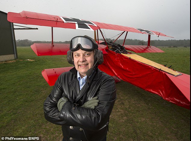Dr.  Peter Brueggemann, 59, who lives in Norfolk, has sold his First World War replica plane he made in honor of his hero the Red Baron - after admitting he is too scared to fly it