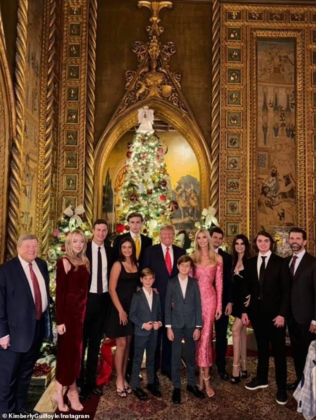 Don Jr.'s fiancée Kimberly Guilfoyle posted to her Instagram Story a Trump family photo (above) with several members of the ex-president's family at Mar-a-Lago the day after Christmas, including Barron Trump.  But noticeably absent from the photo is former first lady Melania Trump