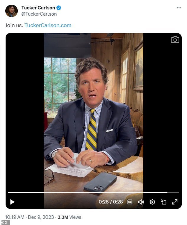 Carlson shared the news on his X account in a short video clip urging fans to sign up