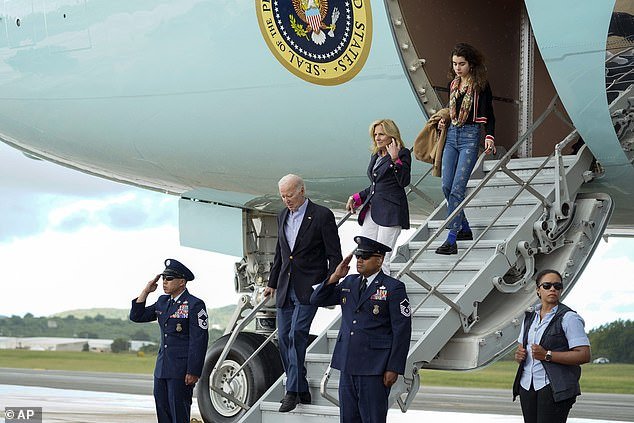 President Joe Biden, first lady Jill Biden and granddaughter Natalie Biden stepped off Air Force One at Henry E. Rohlsen Airport Wednesday afternoon