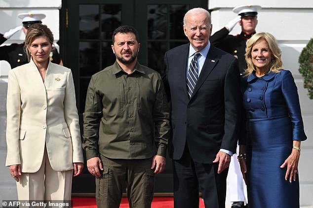 President Joe Biden invited Ukrainian leader Volodymyr Zelensky to the White House on Tuesday, amid a push for Congress to approve more aid.  The couple was pictured in DC in September