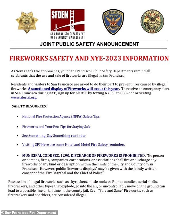 On Friday, the fire department even posted a New Year's Eve fireworks safety message on their Facebook page, reminding residents that pyrotechnics are illegal in the city.