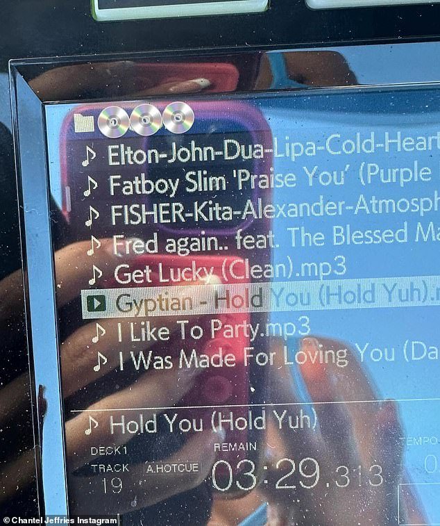 She also shared a look at what's on her playlist in another photo with an eclectic mix including Cold Heart by Elton John and Dua Lipa and Praise You by Fatboy Slim.