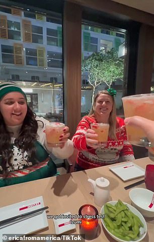 In one of her TikToks, Erica shows how she dined on Christmas Day at the Japanese restaurant Izumi on the ship (one of more than twenty dining options on the ship).