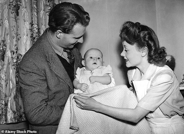 Glynis met her first husband Anthony Forwood in 1941 while rehearsing for the film Quiet Wedding.  They share a son - Gareth Forwood - together (photo: Anthony and Glynis with their son Gareth in 1946)