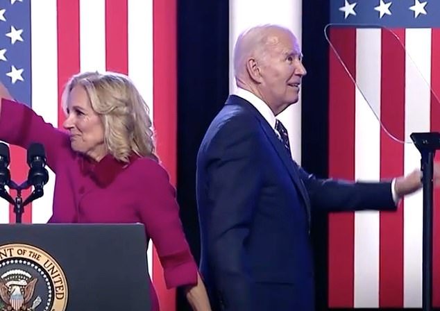 Joe Biden seemed lost for a moment when wife Jill tried to go one way while her husband looked the other way
