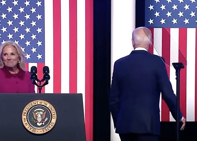 Jill stood alone on stage while the president looked for a way out on his own