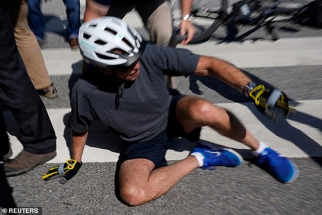 In June 2022, Biden fell off his bicycle during a ride near his beach house in Delaware and then jumped around trying to prove he was not injured in the accident.