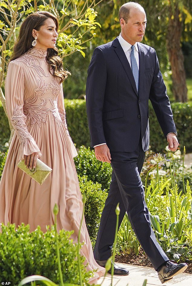 Although not yet confirmed, it is believed that the Prince and Princess of Wales (pictured at Crown Prince Hussein's wedding on June 1, 2023 in Amman, Jordan), both 41, could attend the nuptials.