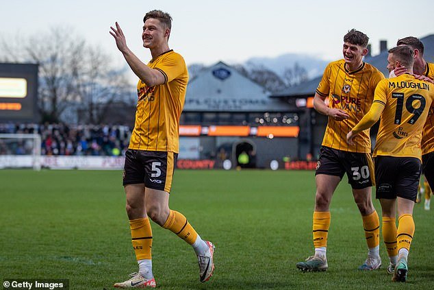 Newport County's James Clarke celebrates his goal during the opening goal of the second half