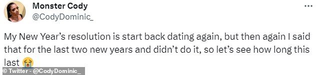 One joked: 'My New Year's resolution is to start dating again but I've said that for the last two new years and haven't done it so let's see how long this lasts'