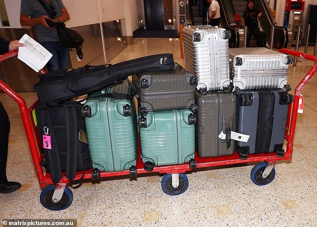 Elle and her partner had their eight pieces of luggage and guitar transported through airport security on a luggage cart