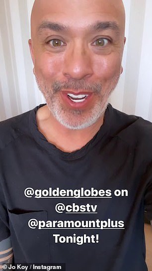 'Tonight, January 7, is the Golden Globes.  Turn on your TVs!'  he added.  At the bottom he also wrote: '@goldenglobes on @cbstv @paramountplus Tonight!'