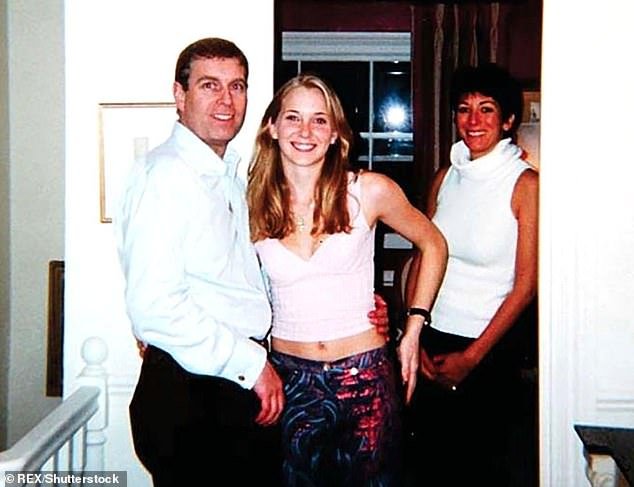 Prince Andrew, Virginia Roberts, aged 17, now known as Virginia Giuffre, and Ghislaine Maxwell at Ghislaine Maxwell's mansion in London.  The Duke of York denies ever meeting Ms Giuffre