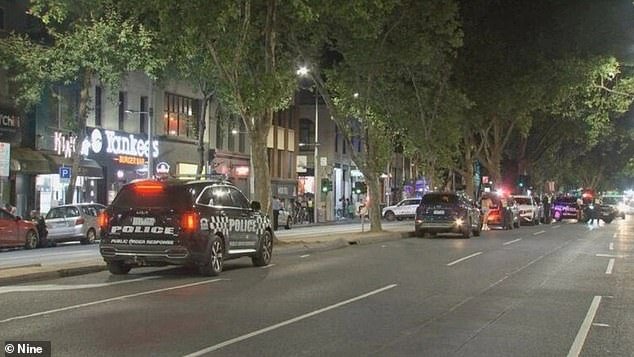 The three-hour stabbing began outside Yankees Burger Bar in King St on Saturday when a 24-year-old man was stabbed at around 10pm (pictured)